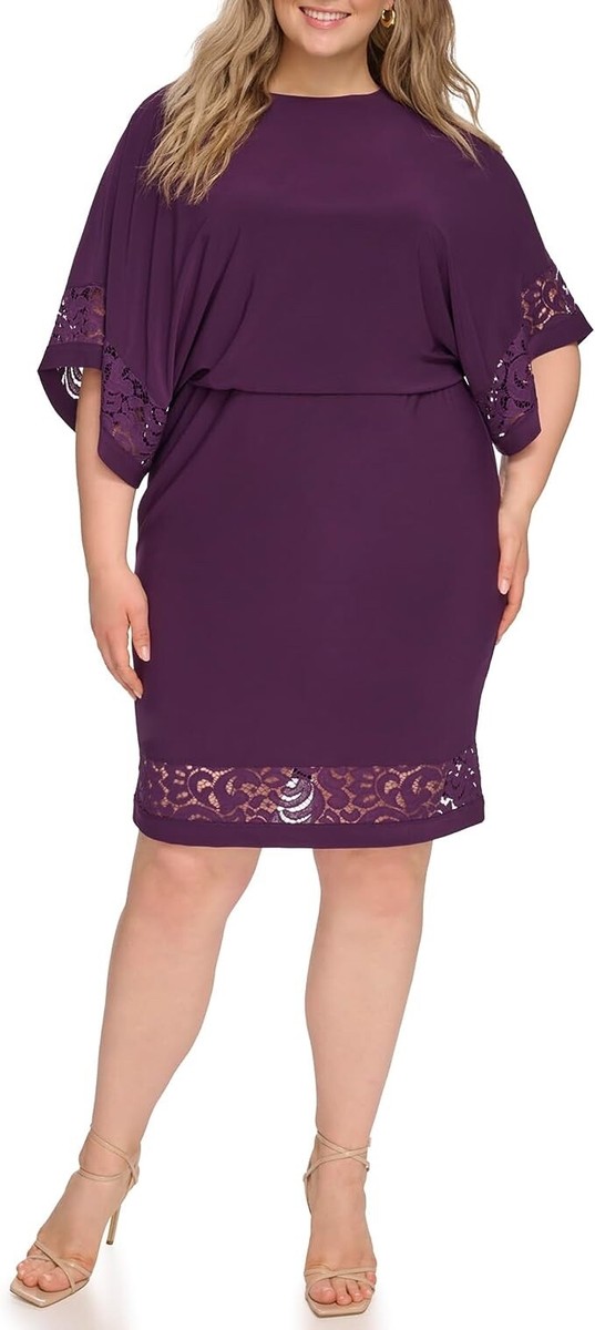 Jessica Howard Womens Plus Blouson Midi Wear to Work Dress Purple 14W