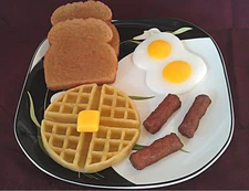 Hungry Man Breakfast Set, Wax, Waffle w/Butter Pats, Sausage, Eggs, Toast, Prop
