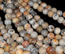 10MM CRAZY LACE AGATE GEMSTONE ORANGE CREAM ROUND 10MM LOOSE BEADS 15.5"