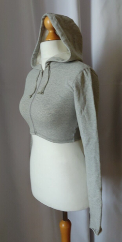 DKNY Active Cotton Hoodie Crop Jacket Grey Size S M Custom Fit NEW - Picture 10 of 15