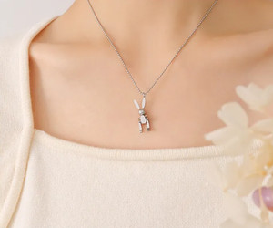 Authentic Mechanical Rabbit Pendant Necklace 18K Gold Plated 3D Bunny Luck Ball Chain Ins