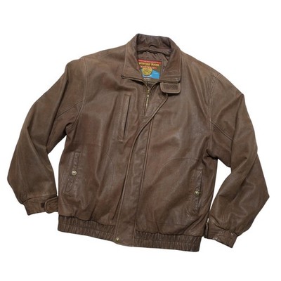 Wilsons Leather Jacket Mens Large Brown Adventure Bound Bomber Full Zip Lined