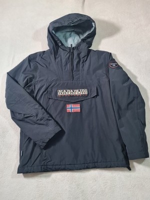 Napapijri Rainforest Anorak Jacket Mens L Black Hooded Fleece Lined Winter Coat 