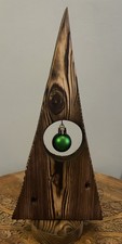 Handmade Unique Wooden Christmas Tree Ornament With Green Bauble, Decoration