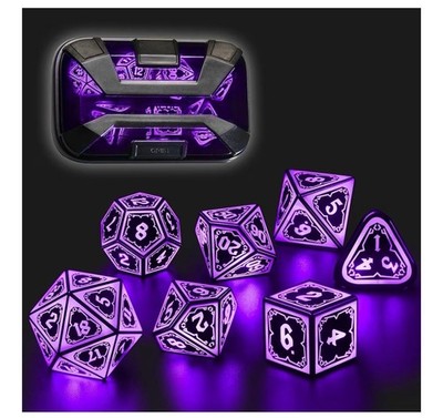 LED DND Dice Set Rechargeable 7pcs Polyhedral RPG Dice Purple