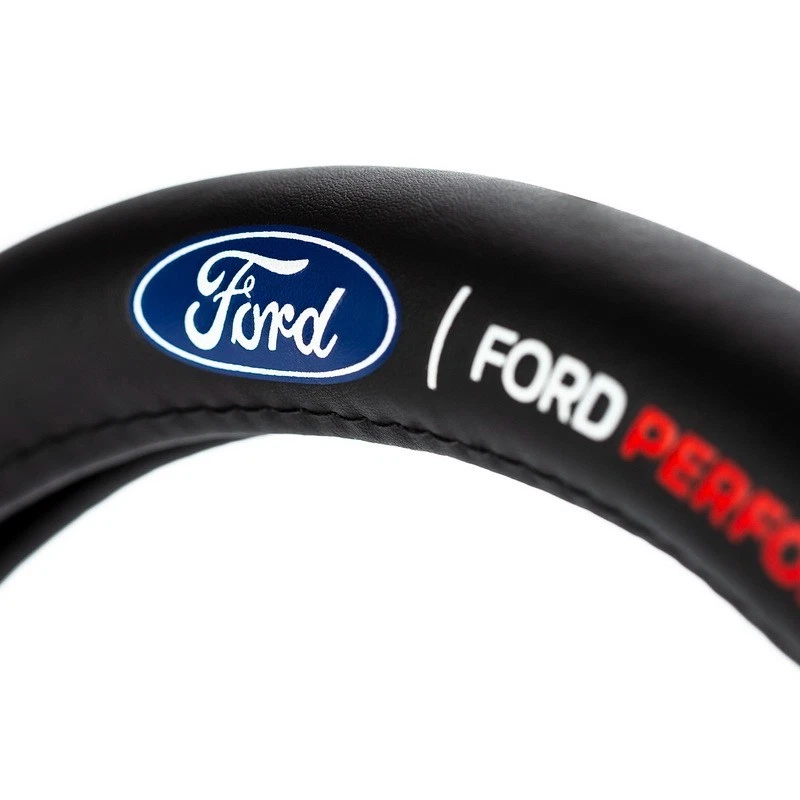 Black Car Steering Wheel Cover (fit Ford) Leather 15" - Image 3 of 4