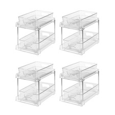 4 PCS Clear 2 Tier Pull Out Under Sink Cabinet Organizer Plastic Drawer Bin