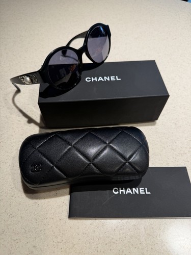 CHANEL Women's Sunglasses, Black Round Frame, With Original Case