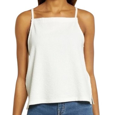 Madewell Seersucker Apron Tank Top Textured Ivory/Lighthouse Relaxed XS Straps