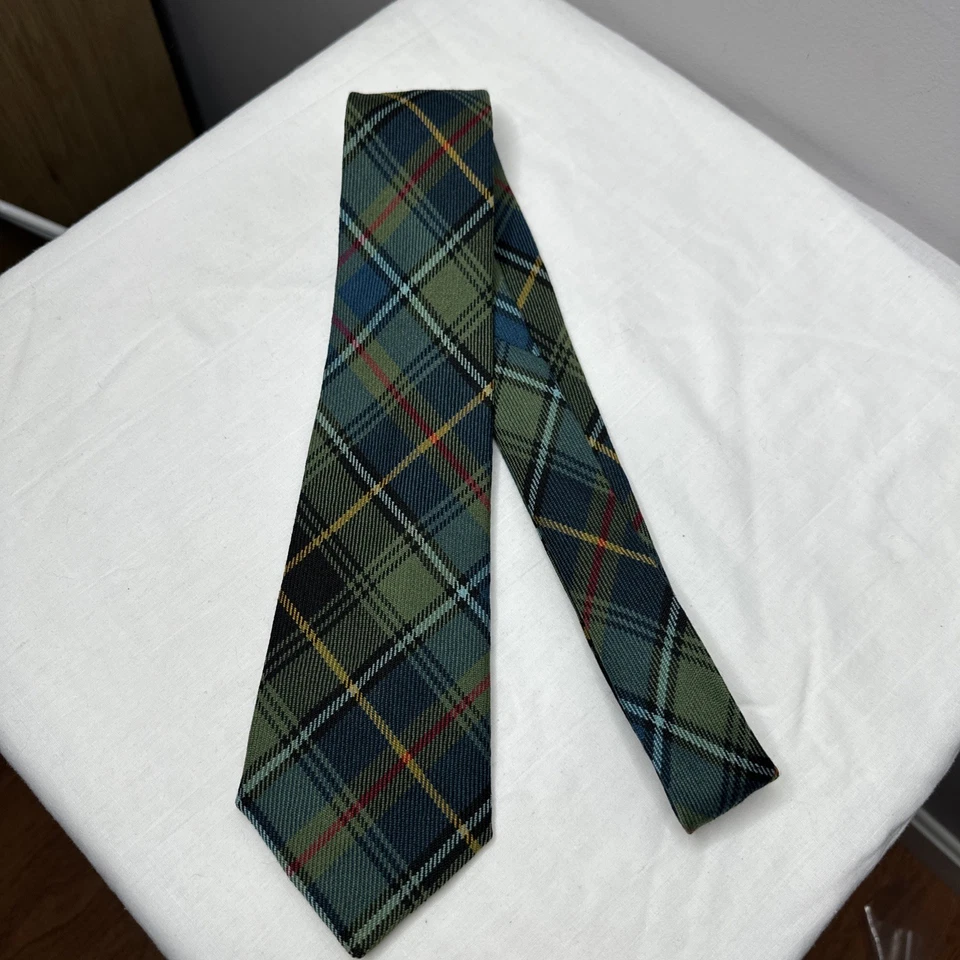 Corbata de cuello a cuadros escoceses de lana para hombre, verde azul marino rojo clásica vintage papá Escocia Foto 4 de 4