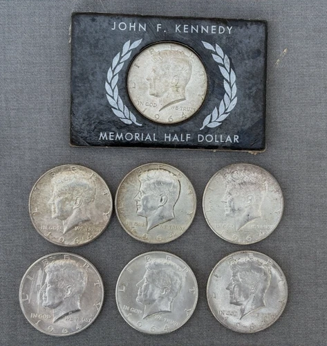 Lot of 7 1964 Kennedy Half Dollar 90% SILVER John Memorial Uncirculated Denver