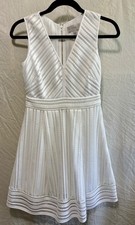 J. Crew White Eyelet Striped Fit Flare Dress V Neck, Size 2P
