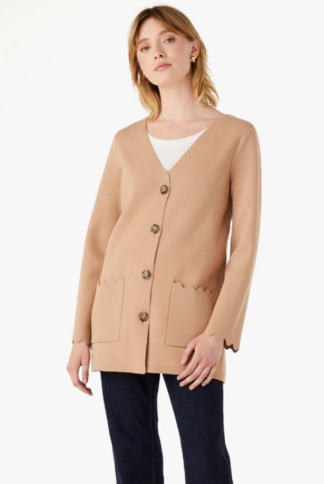 Blazer maglione smerlato Kate Spade XLG viscosa poliestere $349 colore cammello