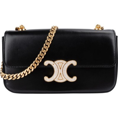 Celine Shiny Calfskin Crystal Claude Triomphe Shoulder Bag Tasche