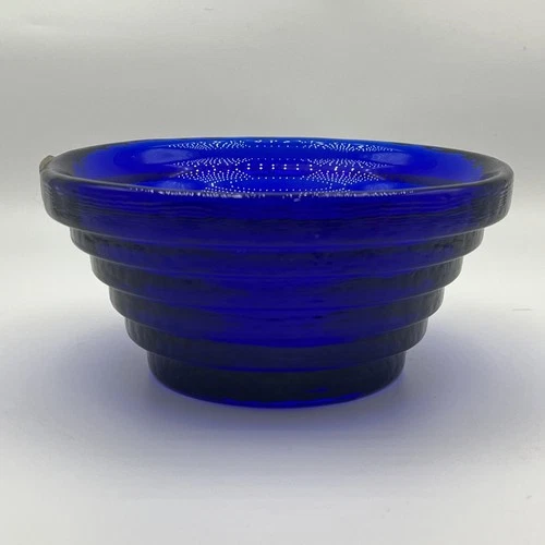 Vintage Cobalt Blue Glass Round Stepped Beehive Tiered Bowl EUC USA Blenko