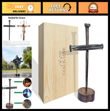 Jesus Christ Crucifix Nail Metal Cross - Tabletop Religious Gift for Men  Women