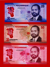 3 MOZAMBIQUE UNC Polymer Notes 20 (P-155a), 50 (P-156a) & 100 Meticais (P-157a)