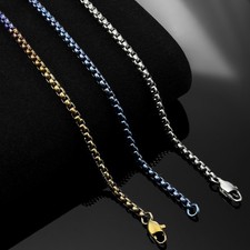 New Pure Titanium Box Chain Necklace 3mm Men Unisex Anti-allergy Skin Health 22"