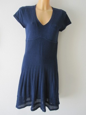 MAX STUDIO  KLEID Sommer-Strickkleid BW dunkel-blau Mini-Ärmel weiter Rock Gr. M