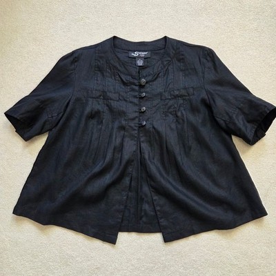 Sharagano Studio Size L Linen Button Front Short Sleeve Blouse Top