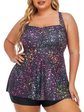 Women Plus Size Piece Tankini Swimsuits Flowy Bathing Suits Tummy Control Swi...