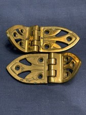 SET of2 Vintage Solid Brass "Puritan" Offset Ice Box Hinges #1786 Etched on Back