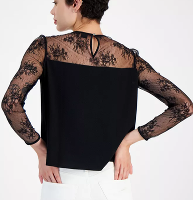 Hugo Boss women's Bettina Lace-Trim Crewneck Top Blouse - size