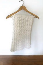Hand Knit Baby Blanket Ivory White Crochet Lace Shell Stroller Receiving Blanket
