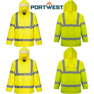 4x Portwest Hi Vis Waterproof Windproof Vented Safety Rain Jacket Raincoat Bulk