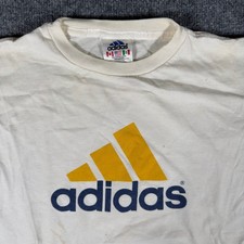 Adidas T-Shirt Mens Size L White Vintage Big Logo Cotton USA Made Short Sleeve