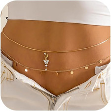 Doppelkette Perlen Taille Körper Kette Bikini Bauch Kette mit Gold Silber Fake B