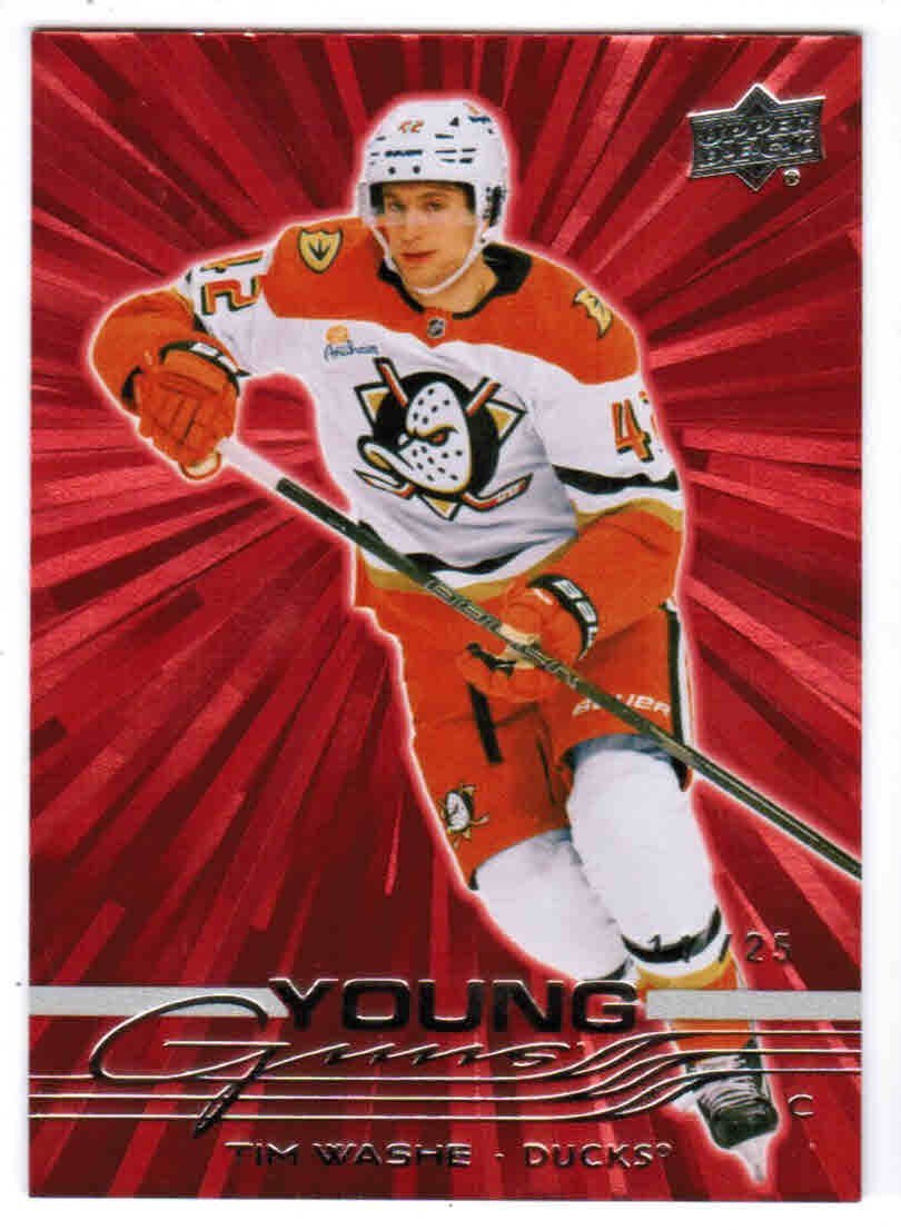 25/26 2025 UPPER DECK SERIES 1 TIM WASHE #206 YOUNG GUNS ROOKIE OUTBURST RED /25