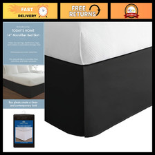 Classic Tailored Microfiber Bed Skirt Dust Ruffle, 14" Drop, Full Size, Black