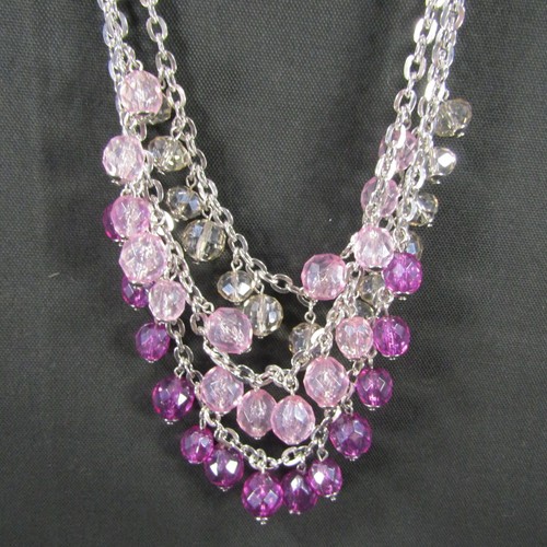 White House Black Market Statement Necklace Purple Bead Chunky Layered Costume