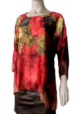 Citron Santa Monica Sz M Tunic Top Blouse Shirt Burnout Silk Floral Artsy New