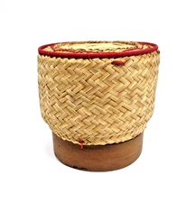 Vintage Bamboo Basket Sticky Rice Cooker  5.5" x 5.25" Thai Style Steamer Kratip
