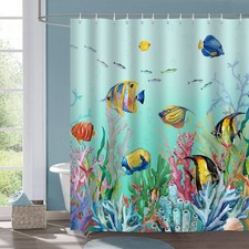 Colorful Fish Shower Curtain, Ocean Underwater World Tropical Fishes Coral Ba...