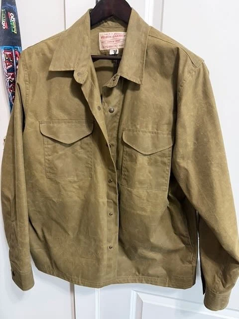NWT FILSON Eagle Harbor Jac Shirt Jacket Olive Tan 11oz Washable Waxed Cotton L - product detail image 1