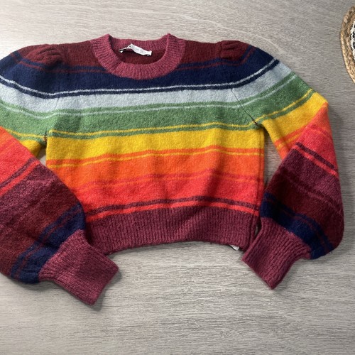 ZARA juniors Girls Rainbow 🌈 Puff Sleeve Sweater Size S - Picture 2 of 14
