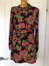 ZARA Red Black Pink Mini Bodycon Floral Print Draped Dress Bloggers EUR M