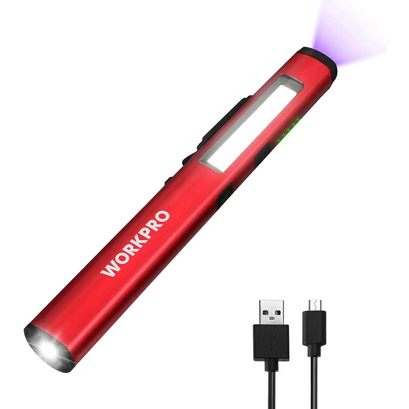 WORKPRO 450 Lumen LED Pocket Flashlight USB Rechargable Pen Light UV Black Light - Image 3 of 4