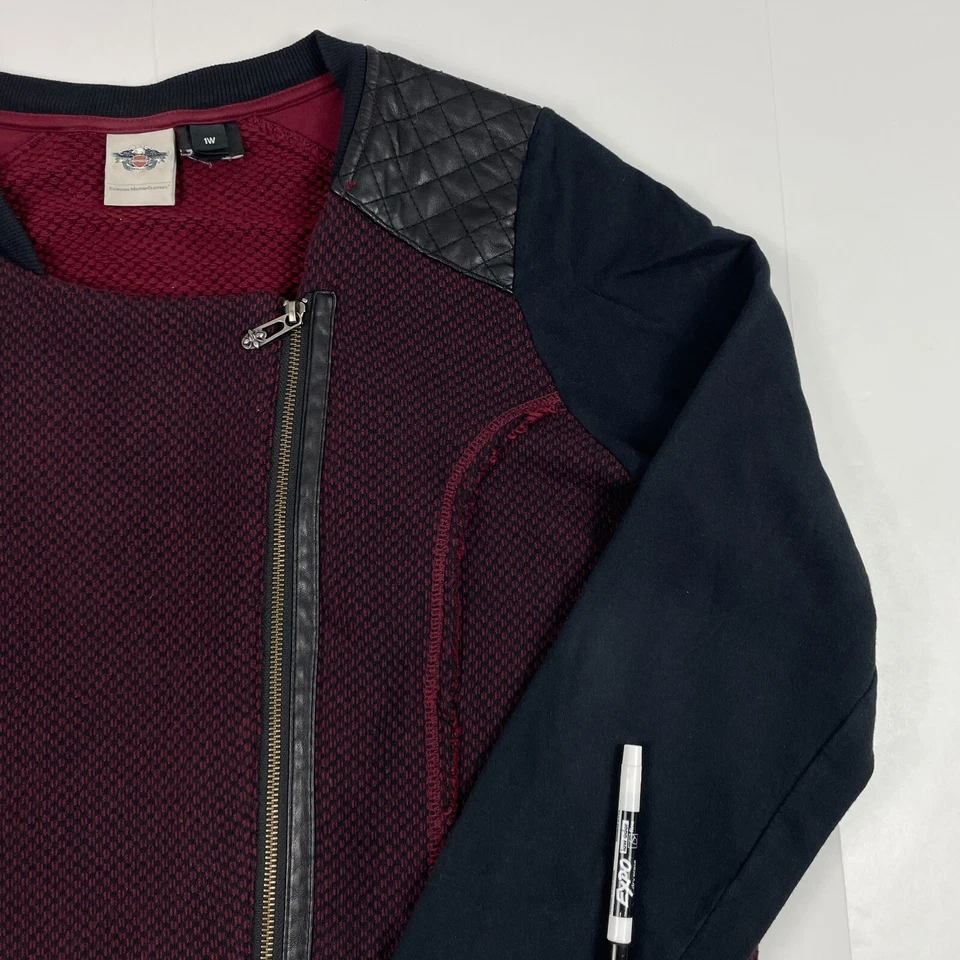 Suéter Harley Davidson para mujer 1W rojo negro cárdigan ribete de cuero cremallera lateral motociclista Foto 3 de 4