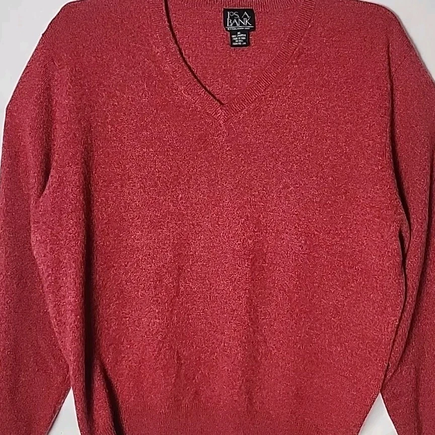 Jos A Bank Men M 100% Cashmere Red V-neck Long Sleeve Pullover Sweater - Image 2 of 4