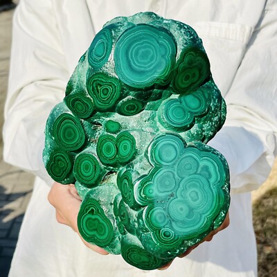 8.09LB Natural malachite slice quartz crystal luster mineral specimen