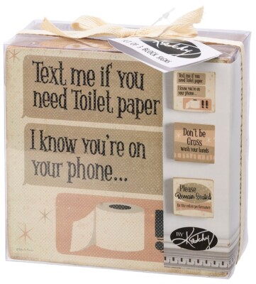 Text Me Box Sign Set of 3 - Funny Bathroom Decor, 6'' x 6'' x 1'' NEW
