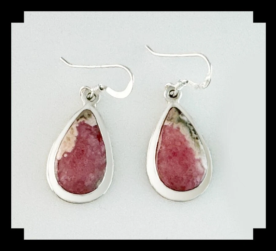 Handcrafted Sterling and Rhodochrosite Earrings - Imagem 2 de 4