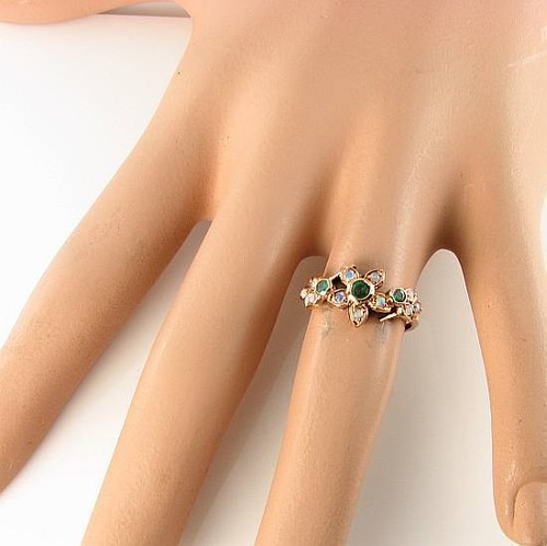 9K 9CT ROSE GOLD EMERALD OPAL CLUSTER BAND ART DECO INS FLOWER RING FREE RESIZE - Picture 5 of 5