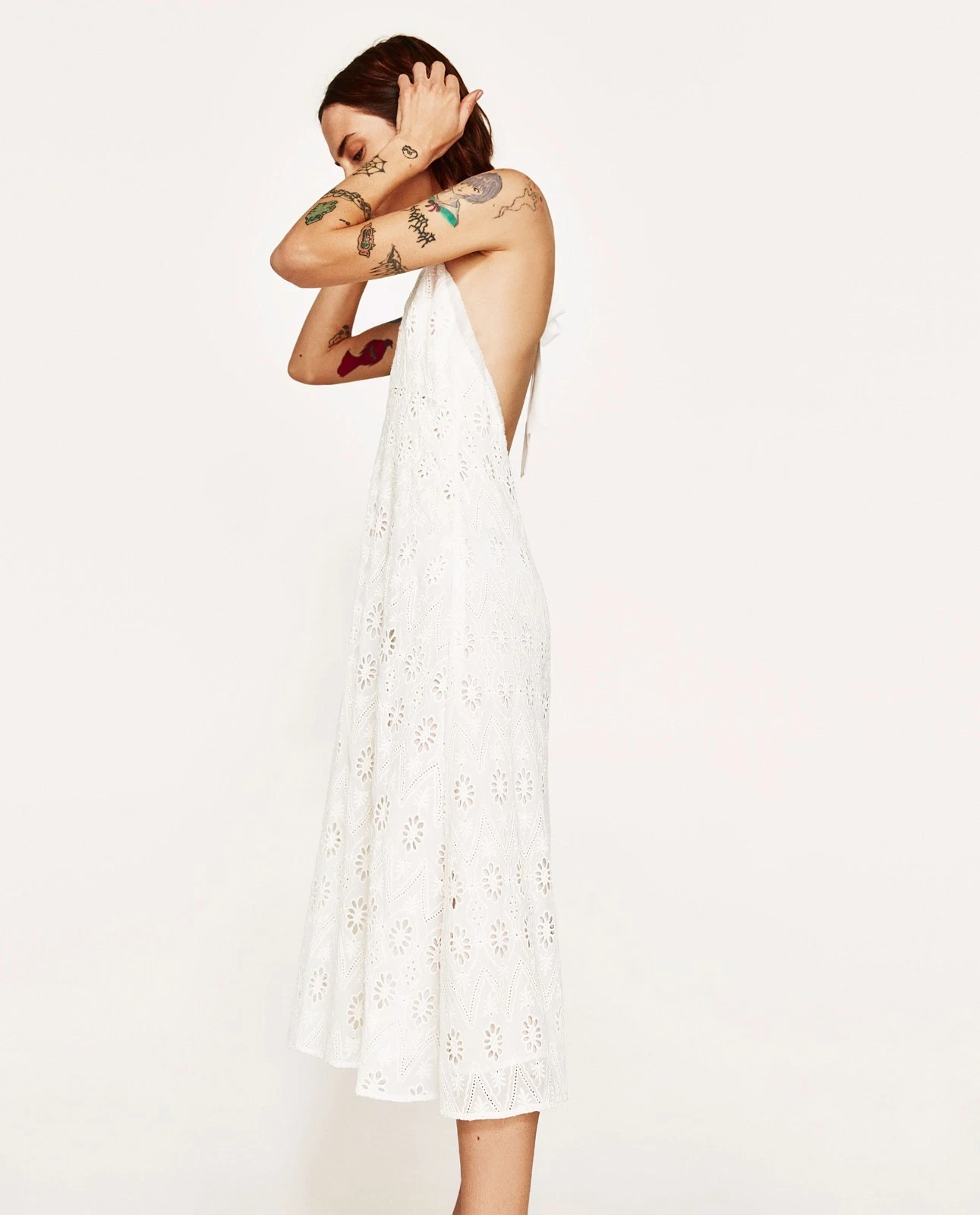 OFF WHITE ZARA ABITO MIDI BIANCO SPORCO SCOLLO ALTO SCHIENA APERTA SS17 TAGLIE M&L NUOVO ETICHETTE