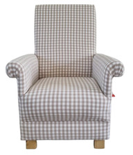 Beige Gingham Fabric Adult Armchair Chair Checked Check Nursery Accent Kitchen