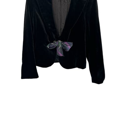Escada Black Velvet Cotton Blend Tie Front Blazer Size 42 - Picture 4 of 11
